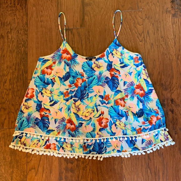 MM MM MM Tropical Print Tank Top with Pom Pom Trim - Picture 2 of 5